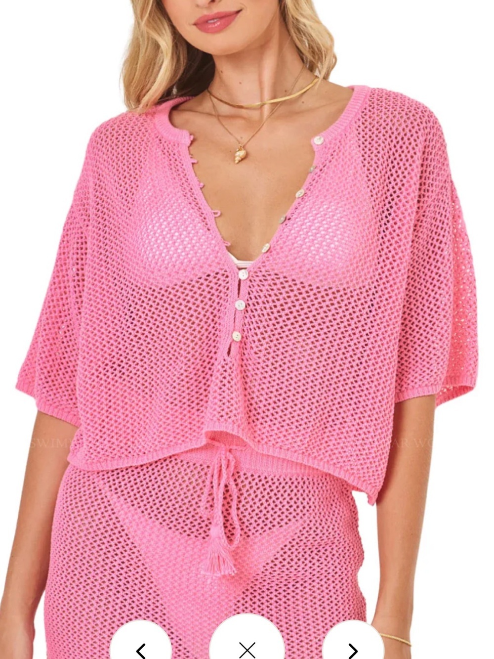 L*Space “Coast is Clear” Knit Mesh Coverup Top Pink M